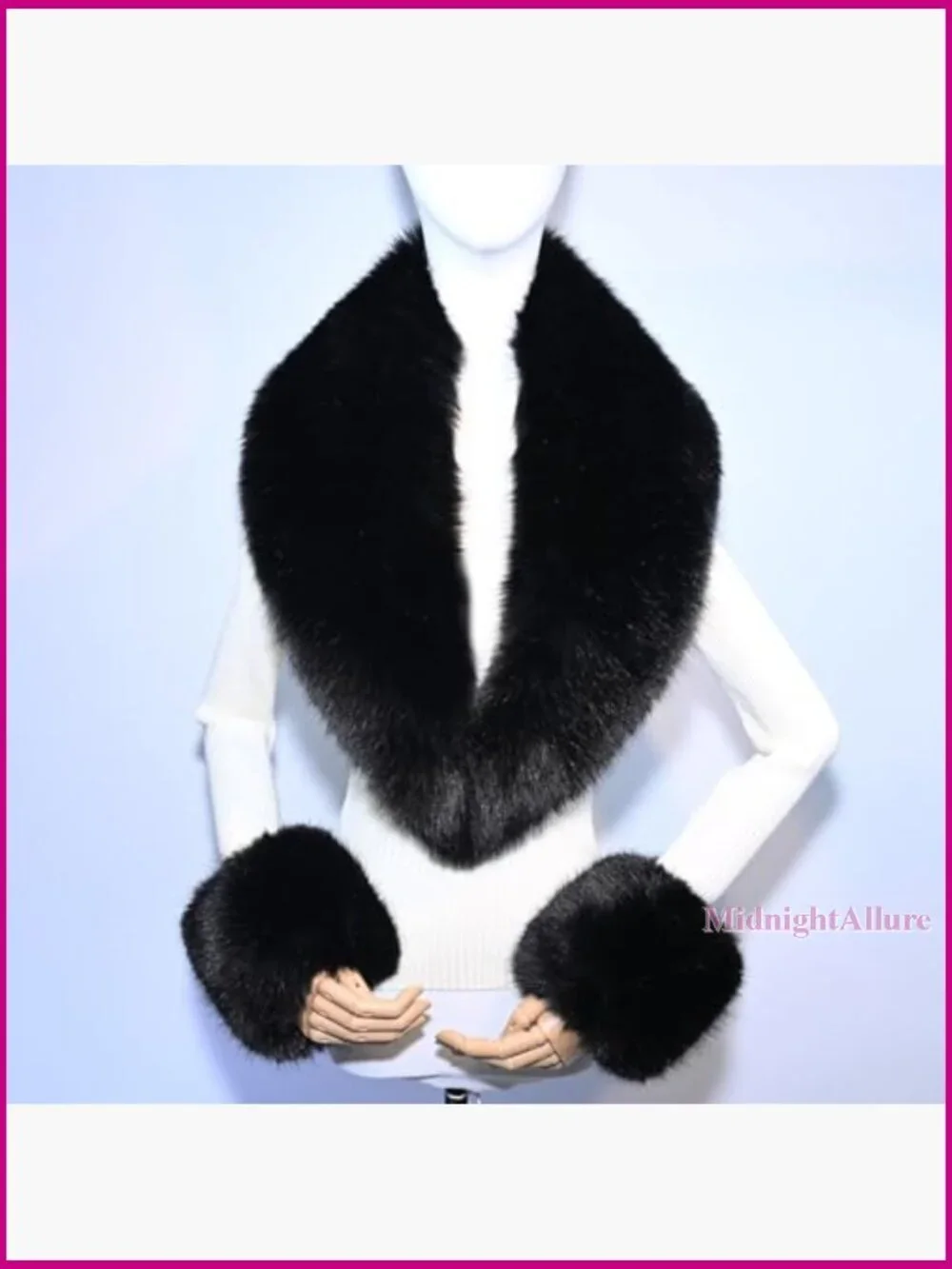Faux Fur Collar and Wrist Cuffs Set Winter Neck Warmer Shawl Wrap